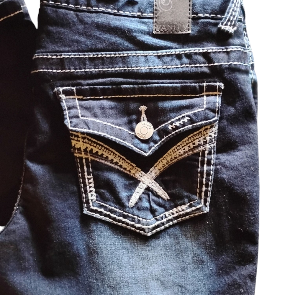 Vanity,Dark Blue Jeans with Intricate Design, Contrast Stitching And Embroidery